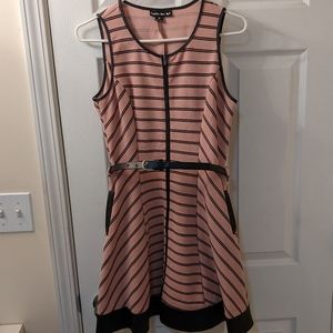 ❤ Pink Fit n Flare Dress Medium with Faux Leather Details